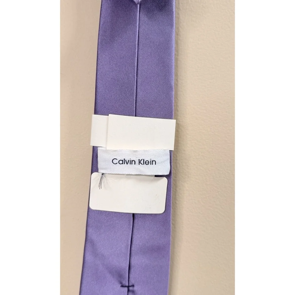 NEW CALVIN KLEIN boys' zipper tie Light Purple Solid Tie 100% Silk